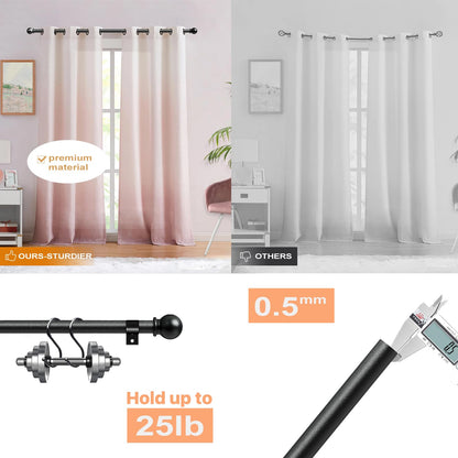Black Curtain Rods 84-120, Long Adjustable 5/8"(16mm) Diameter Drapery Rod Set, Heavy Duty Metal Standard Curtain Rod for Patio Outdoor, Sliding Glass Door