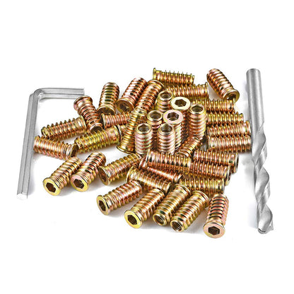 PGMJ 200 Pieces 1/4"-20 Wood Inserts Bolt Furniture Screw in Nut Threaded Fastener Connector Hex Socket Drive for Wood Furniture Assortment (200 Pcs 1/4"-20 x25mm)
