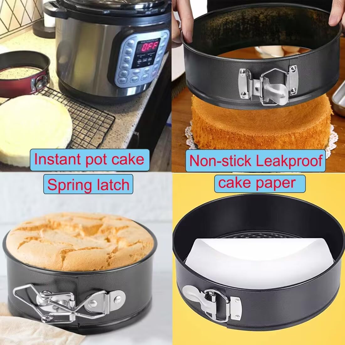 3Pcs Springform Pan Set, 4"/7"/9" Non-Stick Cheesecake Pan, Leakproof Round Cake Pan,Removable Bottom Quick Release Latch Moulds for Birthday Cake,Gift Free 50 Pcs Cake Paper
