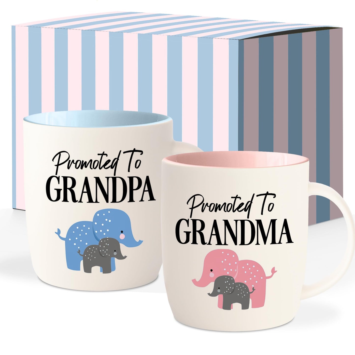 Triple Gifffted Promoted to Grandparents Coffee Mugs for New Best Grandma and Grandpa, Gifts Ideas First Time Grandparent Baby Reveal Pregnancy Announcement Christmas, Ceramic 13Oz