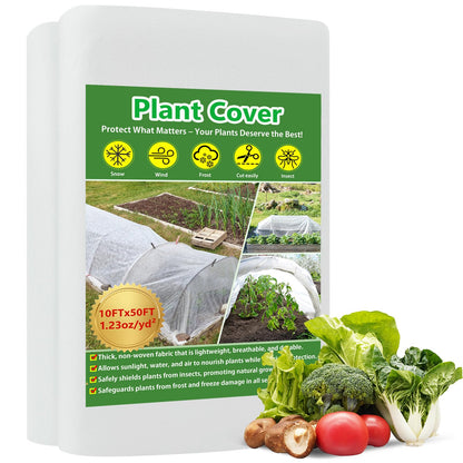 Plant Covers Freeze Protection, 10x50ft Green Frost Blanket for Winter, 1.23 oz/yd² Fabric, Premium Frost Protection Cover, Breathable Garden Row Covers for Outdoor Plants