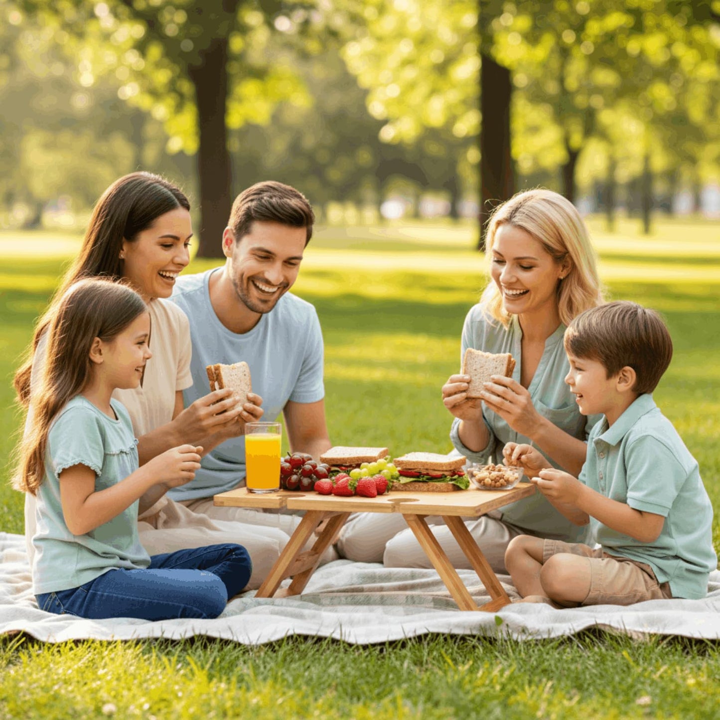 YOUEON Portable Wine Picnic Table with 5 Wine Glasses Holder, Foldable Champagne Snack Tables, Beverage and Cheese Table for Picnic, Camping, Park, Beach, Outdoor Lover Gift