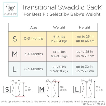 Amazing Baby Transitional Swaddle Sack, Arms Up Half-Length Sleeves & Mitten Cuffs, Swaddle for Newborn Transition to Baby Sleep Sack Wearable Blanket, Medium, 3-6 Month, 14-21 lb, On Safari