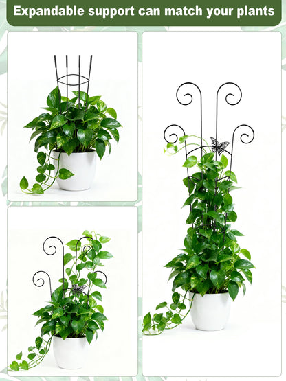 4 Pcs Butterfly Plant Trellis for Climbing Plants Indoor, 76cm Expandable Garden Metal Trellis for Potted Plants Outdoor, Houseplant Climber Support for Ivy Pothos Monstera Hoya Flower (Black)