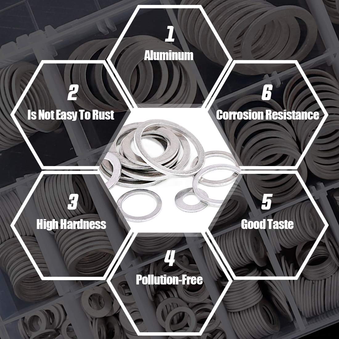 Swpeet 470Pcs Automotive Metric Oil Drain Plug Gasket Aluminum Flat Washer Assortment Kit, Including 18 Different Sizes - M6 M8 M10 M12 M14 M16 M18 M22 M24