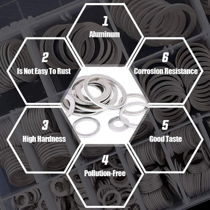 Swpeet 470Pcs Automotive Metric Oil Drain Plug Gasket Aluminum Flat Washer Assortment Kit, Including 18 Different Sizes - M6 M8 M10 M12 M14 M16 M18 M22 M24