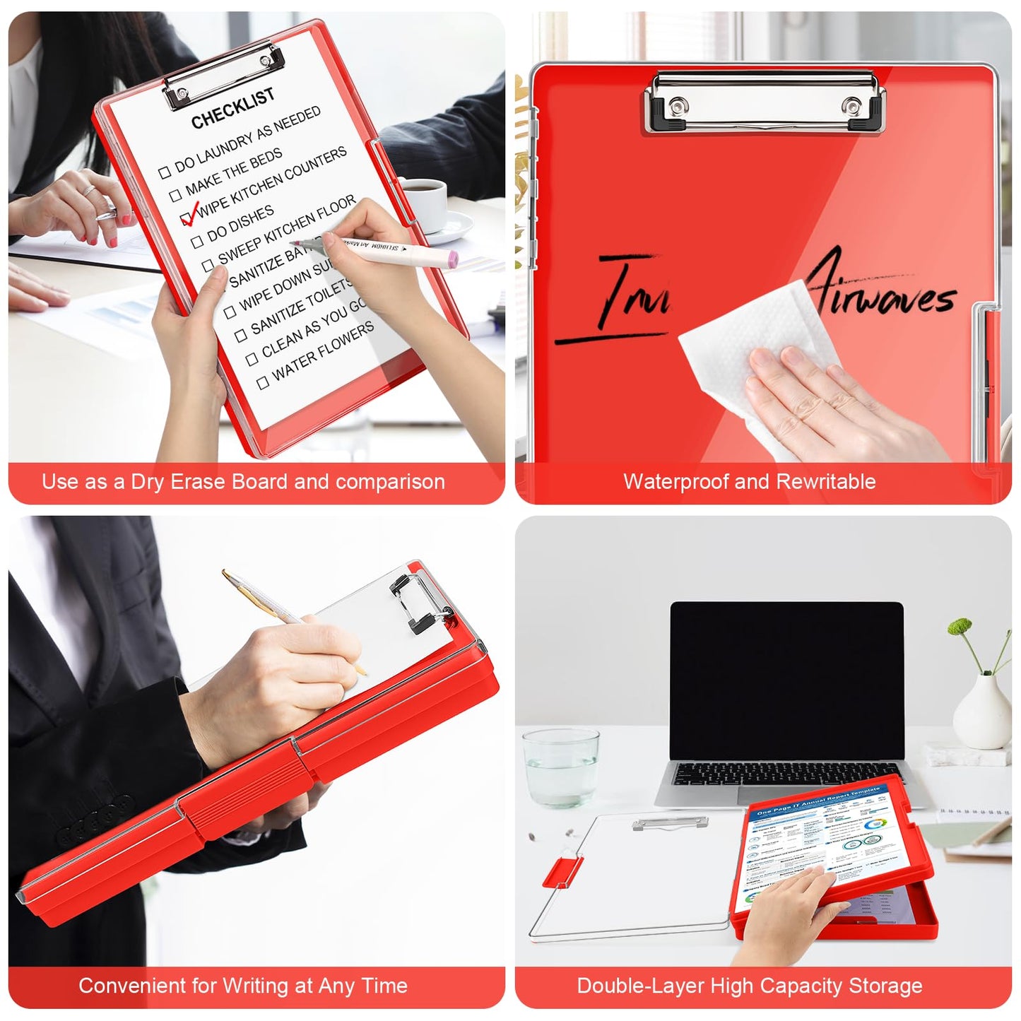 SFLHHDM Clipboard with Storage,Heavy Duty Clip Boards 8.5x11 with 2 Storage Case,Clear Visible Top Panel Storage Clip Board,Side Opening Board,Nursing Clipboards Folder Case for Office-Red