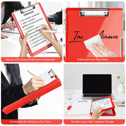SFLHHDM Clipboard with Storage,Heavy Duty Clip Boards 8.5x11 with 2 Storage Case,Clear Visible Top Panel Storage Clip Board,Side Opening Board,Nursing Clipboards Folder Case for Office-Red