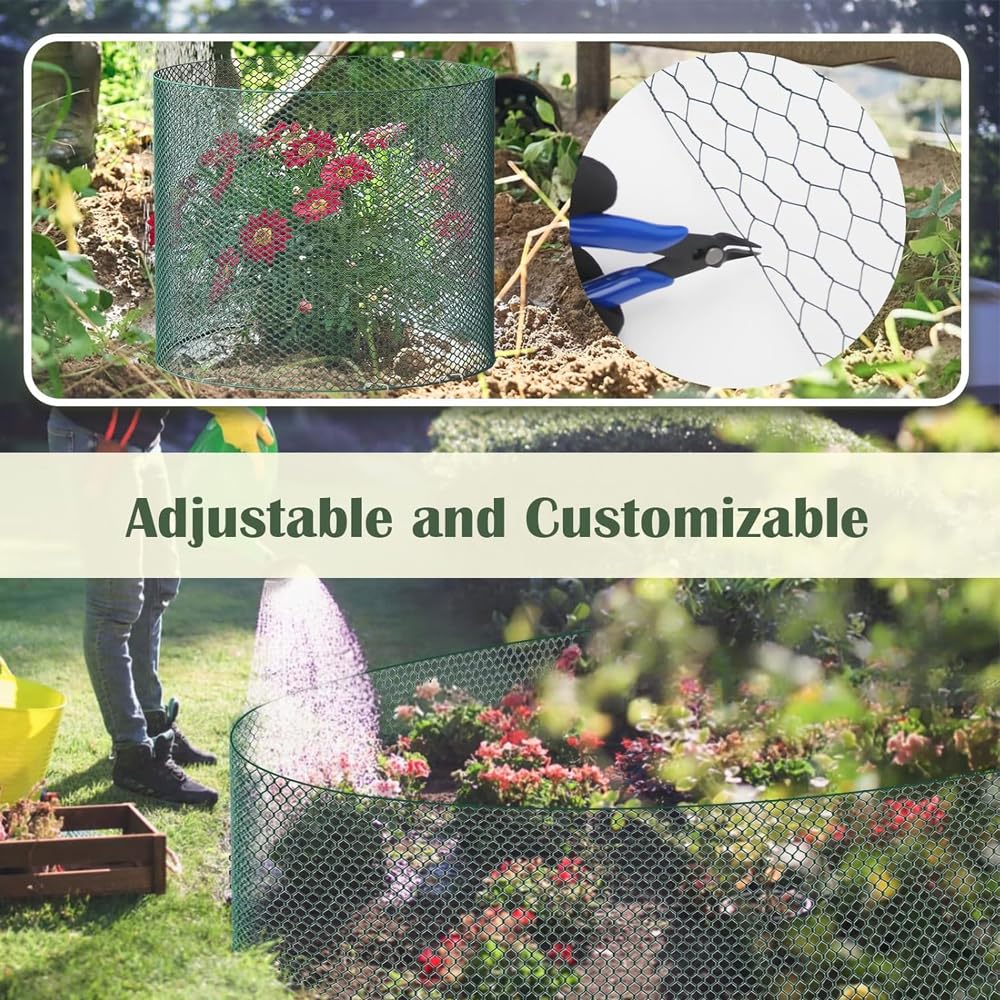 15.7 x 197 Inch Plant Protectors from Animals,Free-Cut Metal Mesh Outdoor Plant Cages,Guards Fence Chicken Wire Cloche with Ground Stakes & Ties to Keeping Rabbits Squirrels Chicken Animals Out