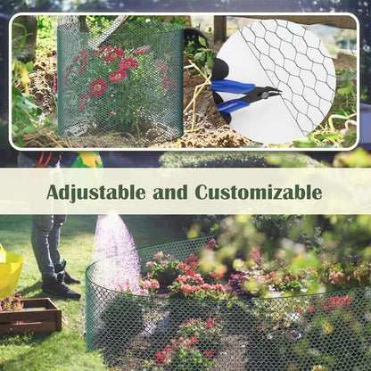 15.7 x 197 Inch Plant Protectors from Animals,Free-Cut Metal Mesh Outdoor Plant Cages,Guards Fence Chicken Wire Cloche with Ground Stakes & Ties to Keeping Rabbits Squirrels Chicken Animals Out