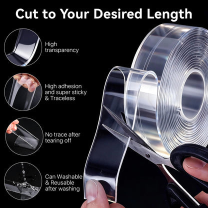 Worldity 4 Rolls Double Sided Tape Heavy Duty, 16.4 Ft x 1.2 In No Residue Transparent Mounting Tape, 2mm Thick Removable Gel Adhesive, Washable Reusable Acrylic Gel Tape for Wall, Picture, Home Decor