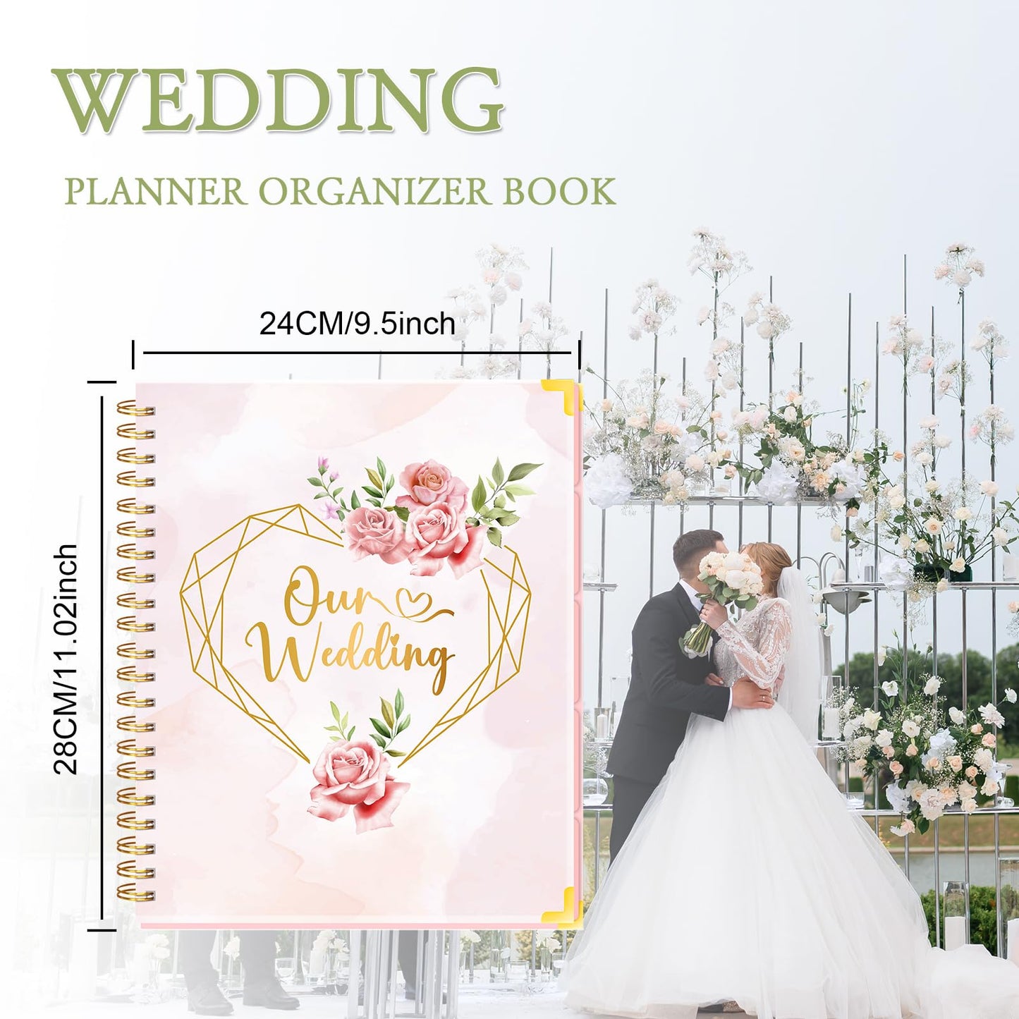 Wedding Planner For Bride-A4 Bridal Wedding Planning binder With 5 Tabbed Sections+Wedding Countdown Calendar,Unique Engagement Gifts For Couples,Pink Love
