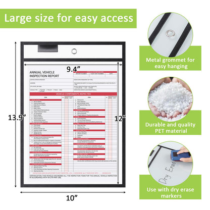 suituts 25 Pack Dry Erase Pockets Sleeves 10x13 Inches Reusable Job Ticket Holders Plastic Pocket Protector Sleeves for Documents, Classroom Teacher Supplies and Shop Tickets (Black)