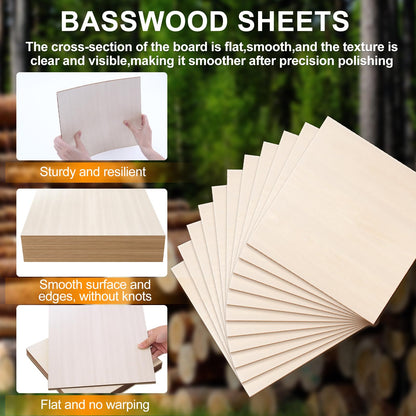 Yalumo Basswood Sheets 12 x 12 x 1/8 Inch, 12 Packs Plywood Sheets Unfinished Wood for Crafts 3mm Thick Basswood for Laser Cutting, Diy Architectural Models, Engraving, Wood Burning, Painting