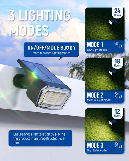 AUDERWIN Solar Lights Outdoor Lighting IP65 Waterproof, 63LED Soalr Spotlights, 2 Pack Solar Powered Lights for Outside, Outdoor, Yard, Landscape Lights-Warm Light