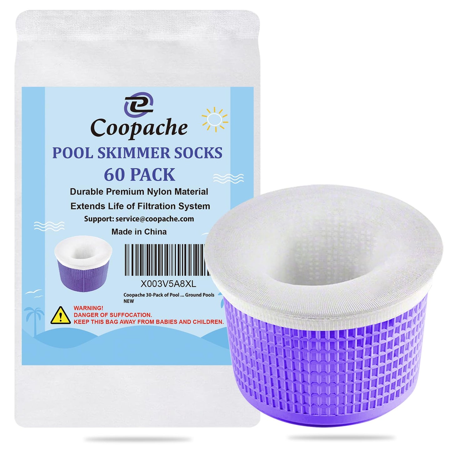 Coopache Pool Skimmer Socks - Filters Baskets Skimmers Cleans Debris and Leaves for In-Ground and Above Ground Pools (60 Pack)