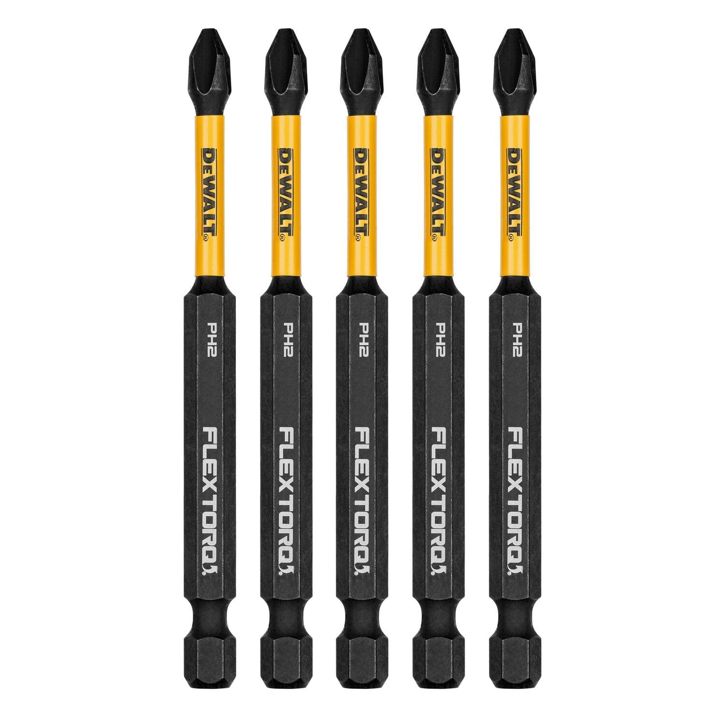 DEWALT FLEXTORQ Philips #2 Bits 5Pk 1/4 x 3-1/2in for Impact Drivers & Drills, Hex Shank (DWAF3PH2IR5)