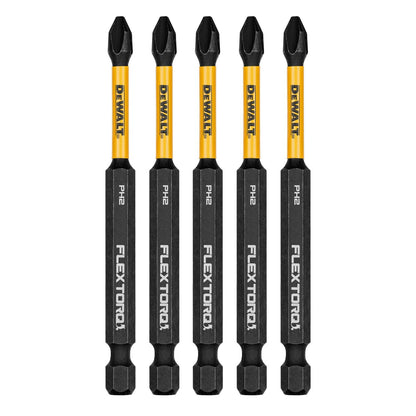 DEWALT FLEXTORQ Philips #2 Bits 5Pk 1/4 x 3-1/2in for Impact Drivers & Drills, Hex Shank (DWAF3PH2IR5)