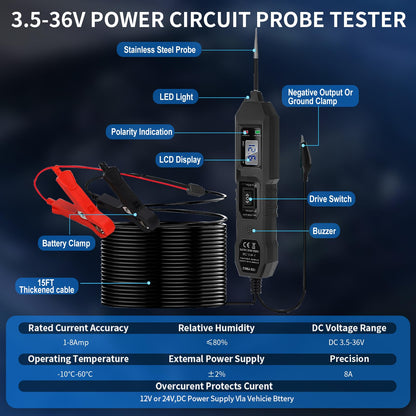 Power Circuit Probe Tester,6-24V DC Circuit Tester Automotive,Test Light,Fuse & Voltage Tester,Automotive Short Circuit Breake Finder Electrical Tools (Black) (Black)