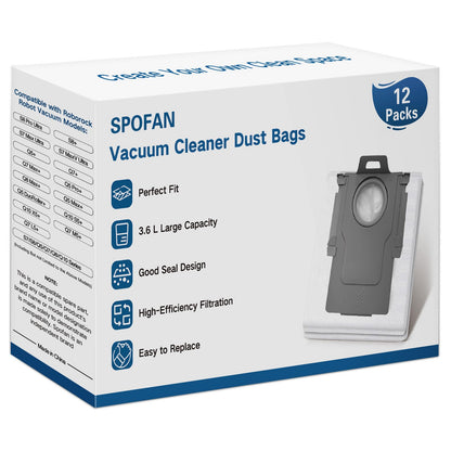12 Pack Dust Bags for Roborock Q7 M5+/L5+, Q10 S5+/X5+, Q5+, Q5 Max+/Pro+/DuoRoller+, Q8 Max+, S8 Pro Ultra/S8+, S7 Max/MaxV Ultra Robot Vacuum, 3.6 L Large Capacity Disposable Replacement Bag