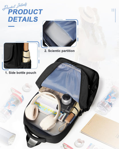 Black Backpack For Women Men,School Backpack For Teens Boys Girls,College Waterproof Laptop Backpack