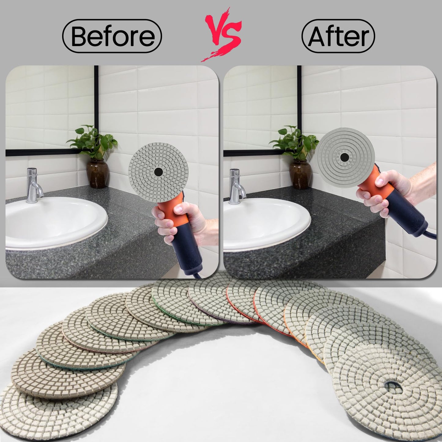 4 Inch Diamond Polishing Pads with 5/8"-11 Backer Pad,16 Pack Wet/Dry Polish Pad Kit for Drill, Grinder, Polisher,30-8000 Grit Pads for Granite Marble Concrete Stone Quartz
