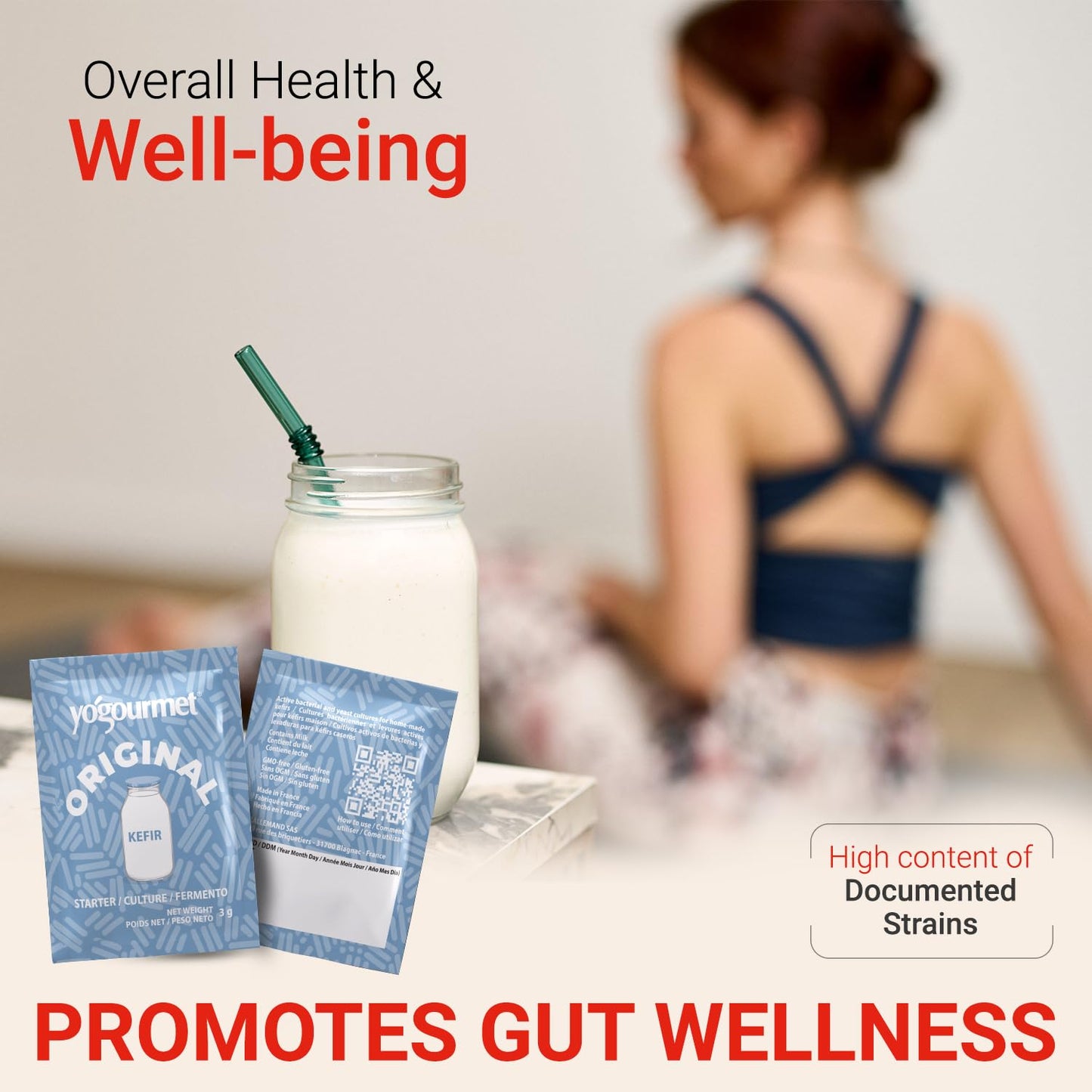 Yogourmet Kefir Starter (12 Sachets = 12 Liters of Kefir) - Make kefir at Home - Starter Culture - All Natural, Gluten Free, Kosher, Halal - 3 g Sachets