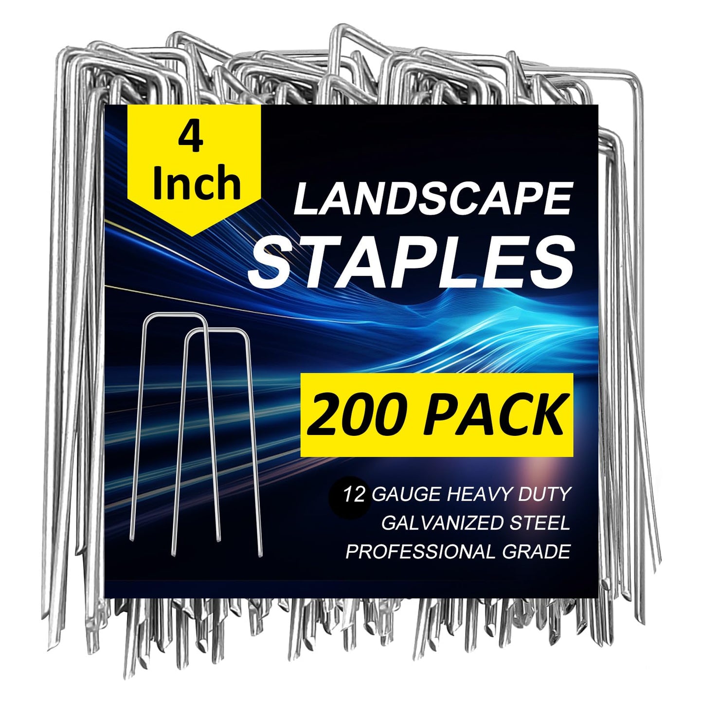 200pcs Landscape Staples 12 Gauge Garden Stakes Galvanized Garden Staples Pins, Anti-Rust Ground Stakes for Weed Barrier, Irrigation Tubing, Yard Lawn, Landscape Fabric (4 inch)