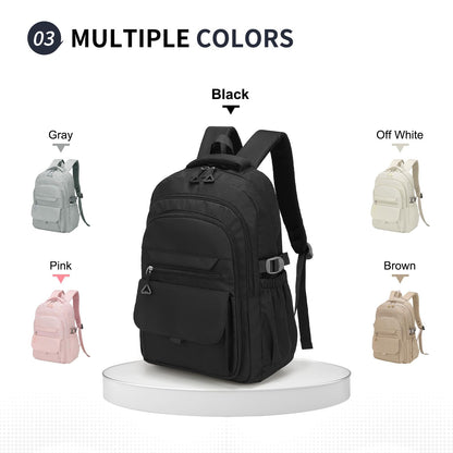 SUIKIHUM Aesthetic Daypack Backpack, Water-Resistant 15.6" Laptop Backpack for Women and Men, Featuring Touch-Fastener and Anti-Theft Pockets (Black)