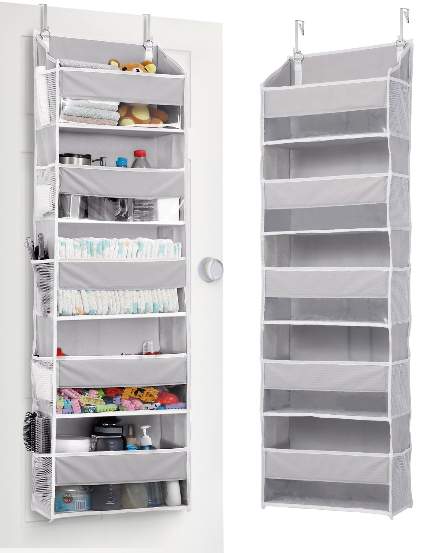 ULG 1-Pack Over Door Organizer with 5 Large Pockets 10 Mesh Side Pockets, 44 lbs Weight Capacity Hanging Storage Organizer with Clear Window for Bedroom Bathroom Kitchen, Toys, Shoes, Diapers