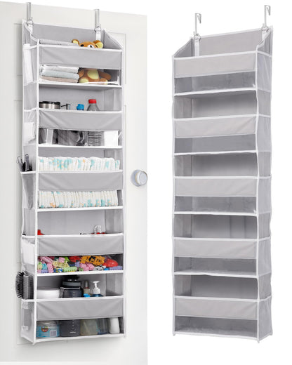 ULG 1-Pack Over Door Organizer with 5 Large Pockets 10 Mesh Side Pockets, 44 lbs Weight Capacity Hanging Storage Organizer with Clear Window for Bedroom Bathroom Kitchen, Toys, Shoes, Diapers