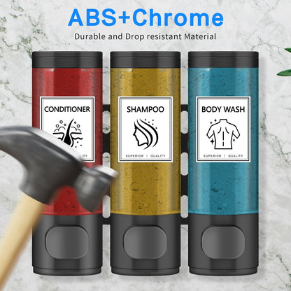 Volufia Shower Dispenser 3 Chamber No Drill, Shampoo Dispenser for Shower Wall, Shampoo and Conditioner Dispenser, Shower Soap Dispenser Bathroom 3x300ML, Black
