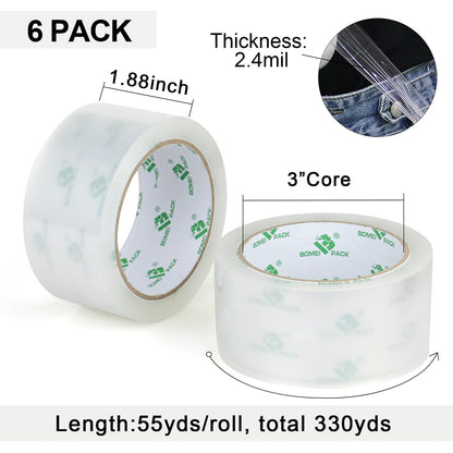 BOMEI PACK Quiet Packing Tape Clear, No Noise Tape, 1.88 Inch x 50m, 6 Rolls