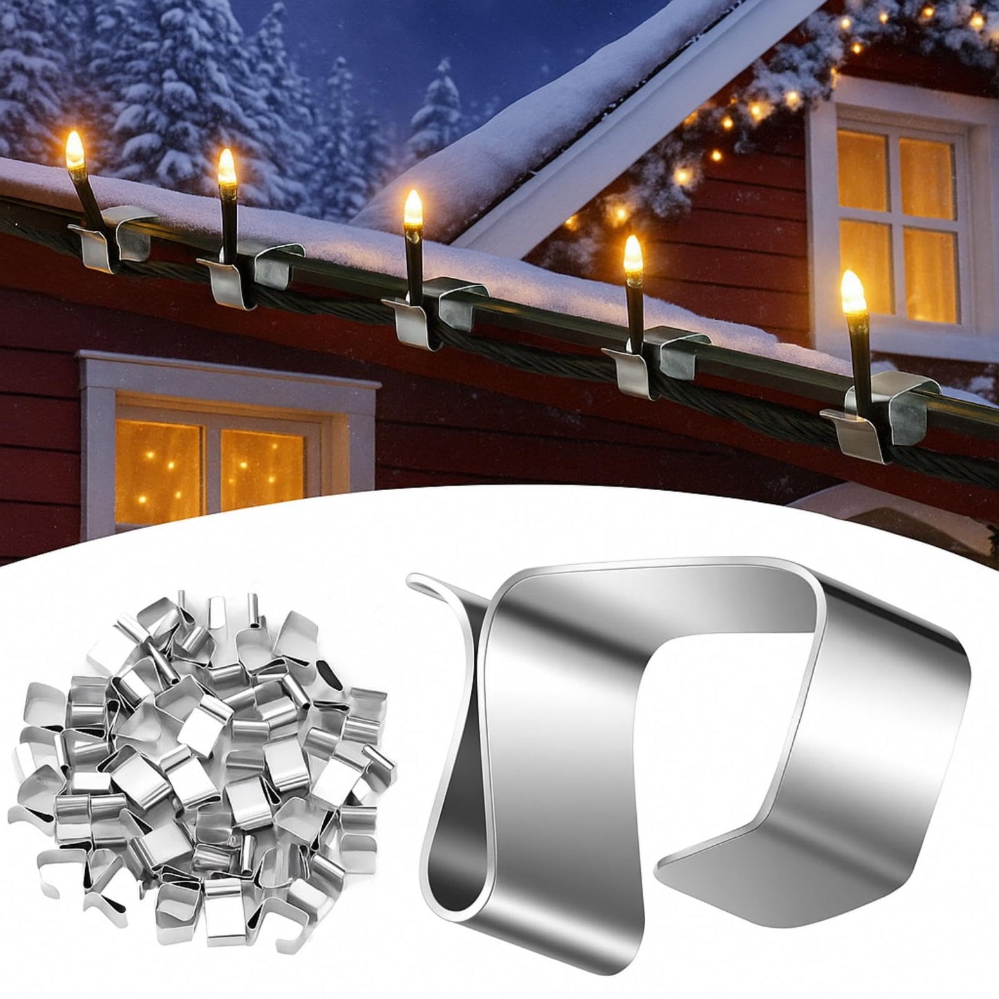 200 Pcs Lights Gutter Hook Clips for Hanging Outdoor Holiday Galvanized Lights Roof Hooks Christmas for Outside String Gutter Hangers Outdoor Seasonal Lighting for Halloween Xmas Decor (21 x 14.5 mm)