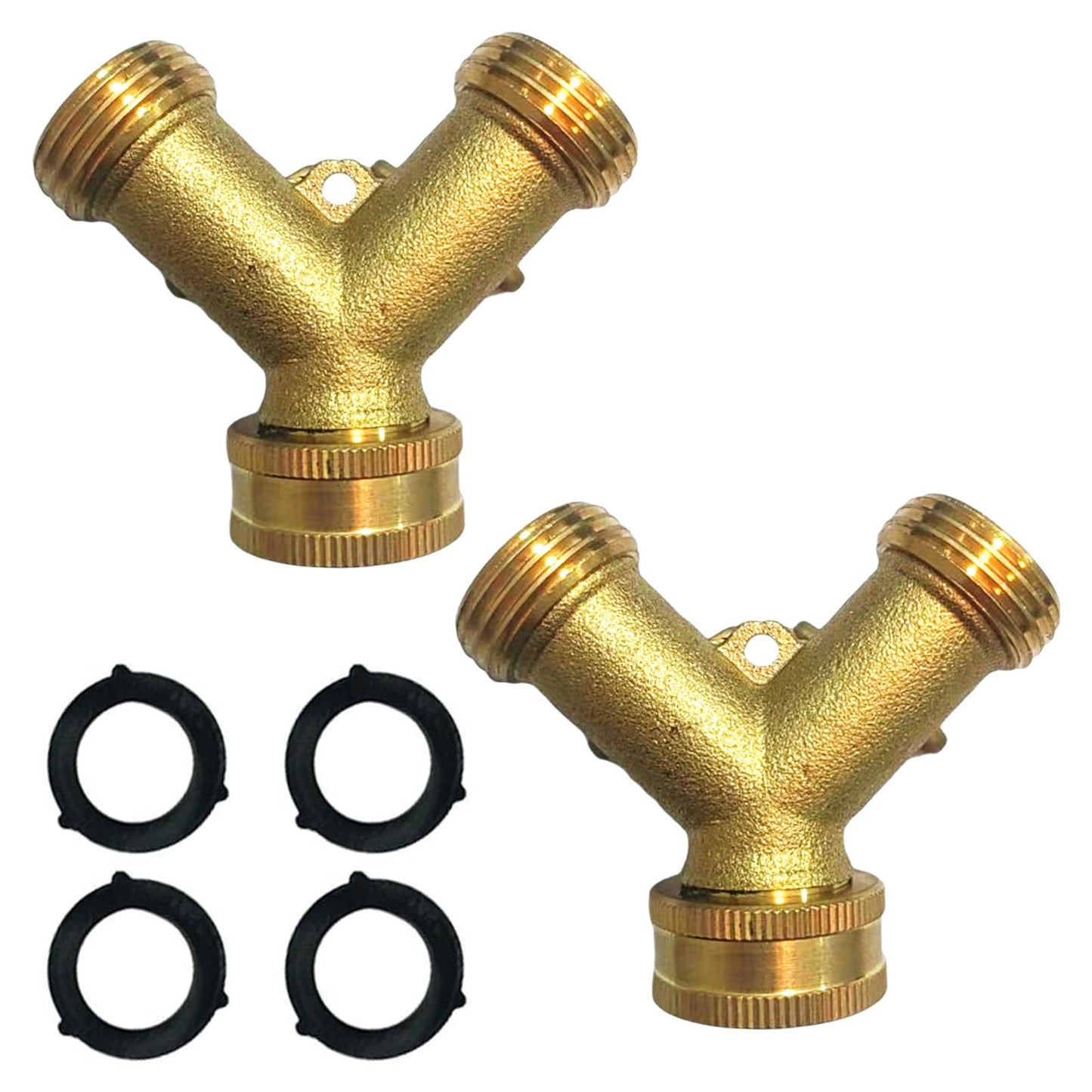Anxingo 2 Way Heavy Duty Brass Garden Hose Connector Splitter Y Shut Off Valve for Lawn and Garden, Outlet Hose Splitter, Hose Spigot Adapter with 2 Valves, 3/4" GHT Thread 4 Rubber Washers