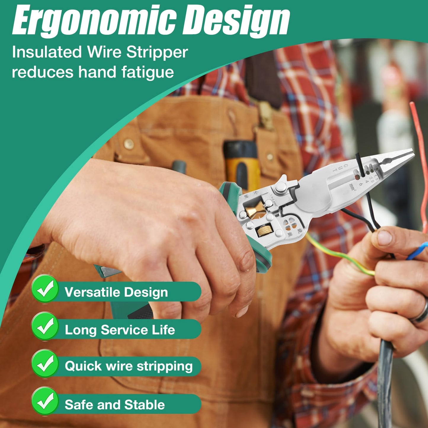 Wire Stripping Tool with Voltage Tester 2026 New 10 in 1 Multifunctional Electrical Pliers Wire Stripping Pliers for Cutting Pulling Wires Crimping Repair Tool (Green& Black)