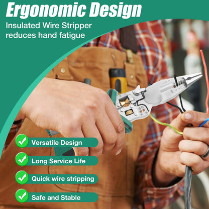 Wire Stripping Tool with Voltage Tester 2026 New 10 in 1 Multifunctional Electrical Pliers Wire Stripping Pliers for Cutting Pulling Wires Crimping Repair Tool (Green& Black)