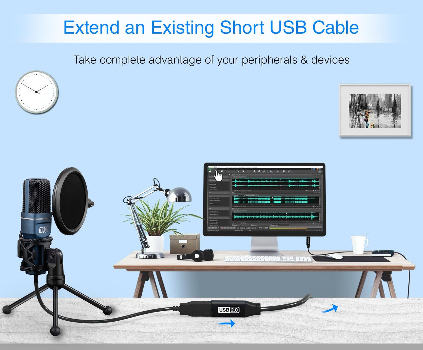 BlueRigger USB Extension Cable (25FT/7.5M, Long Active USB2.0 Extender, Male to Female Repeater, Data Transfer Cord)- for Game Consoles, Printer, Camera, Keyboard, Hard Drives