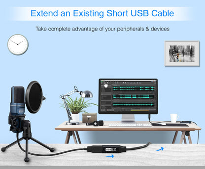 BlueRigger USB Extension Cable (25FT/7.5M, Long Active USB2.0 Extender, Male to Female Repeater, Data Transfer Cord)- for Game Consoles, Printer, Camera, Keyboard, Hard Drives