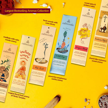 CALMVEDA Natural Incense Sticks Mega - Variety Pack (144 Insence-sticks Bulk, 12 Aromas) Clean No Charcoal Incense, Made from Upcycled Flowers | Organic Incense Sticks Non Toxic (Slow burn, Longlast)