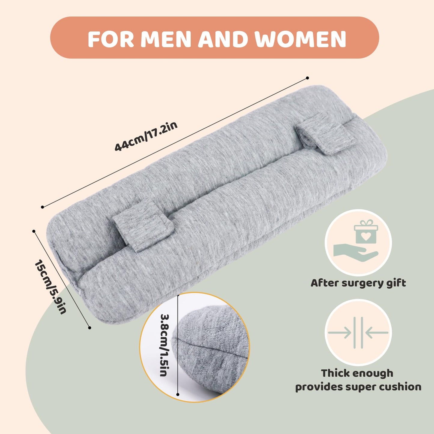 RoamReady Seat Belt Pillow Post Surgery for Mastectomy and Heart Surgery, Mastectomy Recovery Supplies, Heart Operation Recovery Support Cushion for Chest Chemo Port, Recovering Gifts(Light Gray)