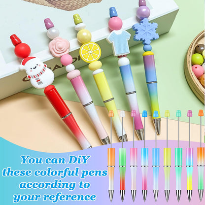 52 Pcs Beadable Pens Set, Plastic Beadable Pens Bulk with 4 Pcs Clear Pen Display Stand, Black Ink Ballpoint Pen Crafting DIY Making Kit for School Office Party Gifts