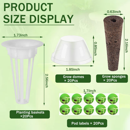 DECYOOL Garden Seed Pods, 148pcs Hydroponic Pods Kit:Grow Anything Kit with 36 Grow Baskets,36 Grow Sponges,36 Grow Domes,40 Pod Labels