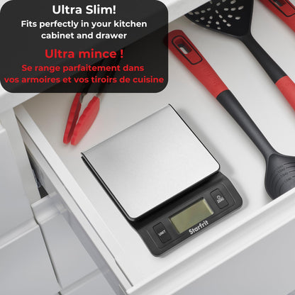 Starfrit Digital Kitchen Scale - Stainless Steel Platform - Measures Weight and Liquid Volume - 11 lb / 5 kg Capacity - Stainless Steel
