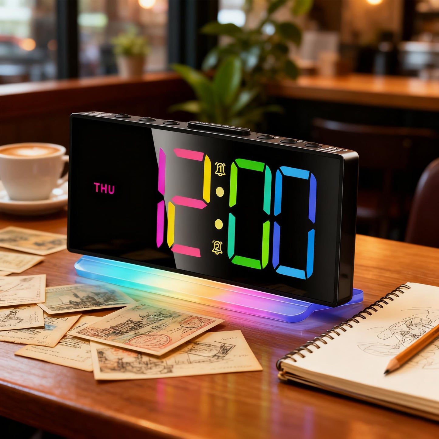 YUNJAYI Kids Alarm Clock for Bedroom, Dynamic RGB LED Digital Clock Large Display with 7 Color Night Lights, Dual Alarm Clocks Bedside, Snooze, 4 Levels Brightness, 3 Volume, 12/24H, Power-Off Memory