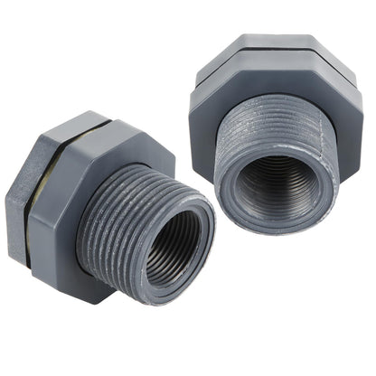 YOUNTHYE 10PCS Bulkhead Fitting 3/4 inch Double Threaded Bulkhead Water Tank Connector PVC Bulkhead Fitting Threaded Thru-Bulk Pipe Fittings for Rain Barrels, Aquariums, Ponds, Water Tanks