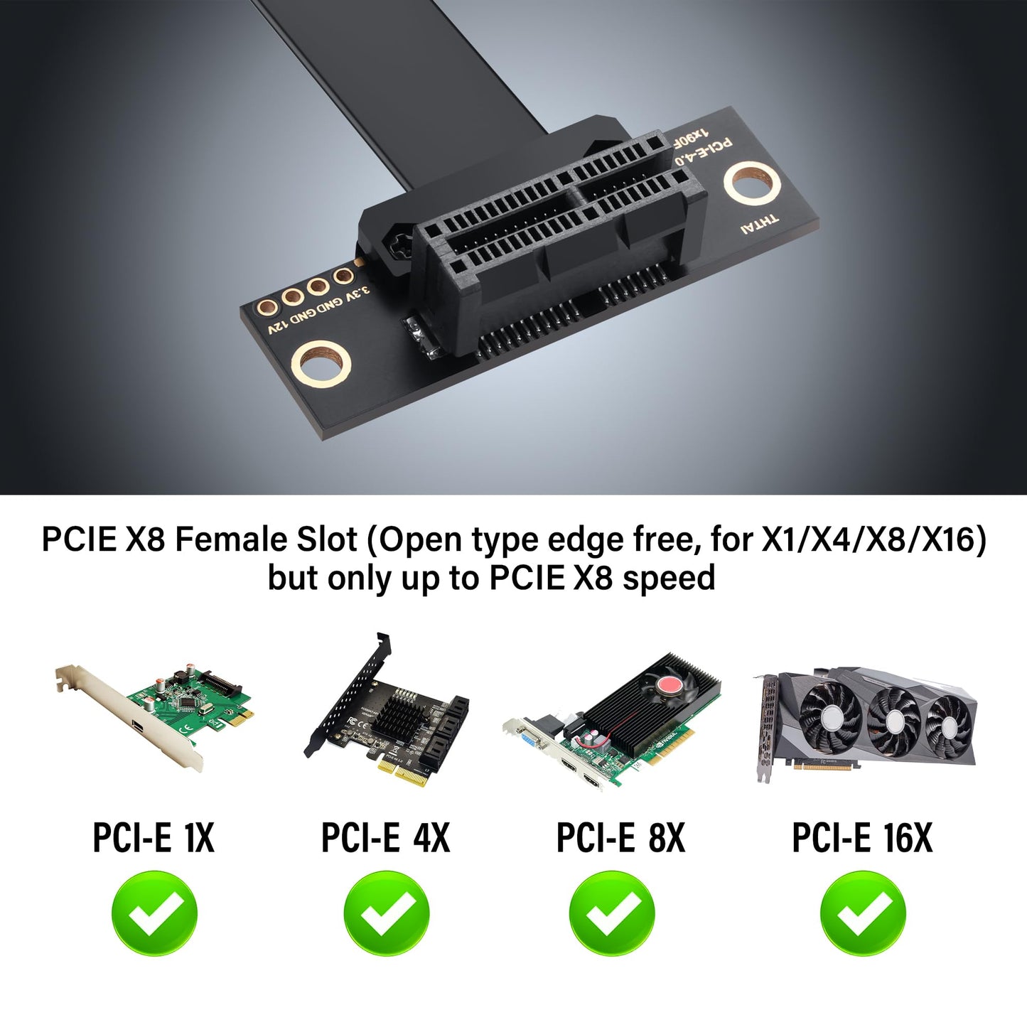 SinLoon PCIe 4.0 X1 Extension Cable 90 Degree PCI-E 1X Male to Female Riser Cable (30CM)