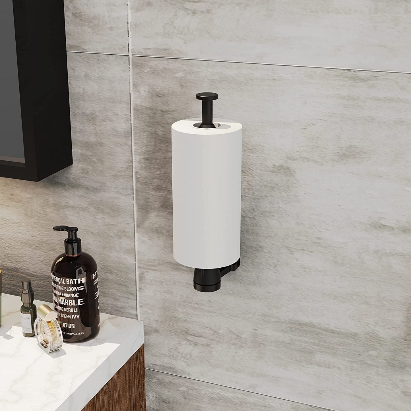 VEHHE Paper Towel Holder with Ratchet System, Paper Towel Holder Under Cabinet with Damping Function, 2 Set Black Stainless Steel Papers Towels Holders