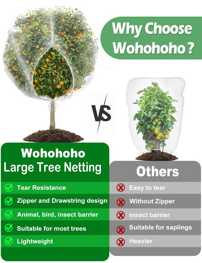 wohohoho 8 x 8ft Large Fruits Tree Netting, Insect Bird Barrier Tree Net with Drawstring and Zipper, Plant Cover Fruit Tree Protection to Prevent Tomato Blueberry Vegetables from Squirrels Birds