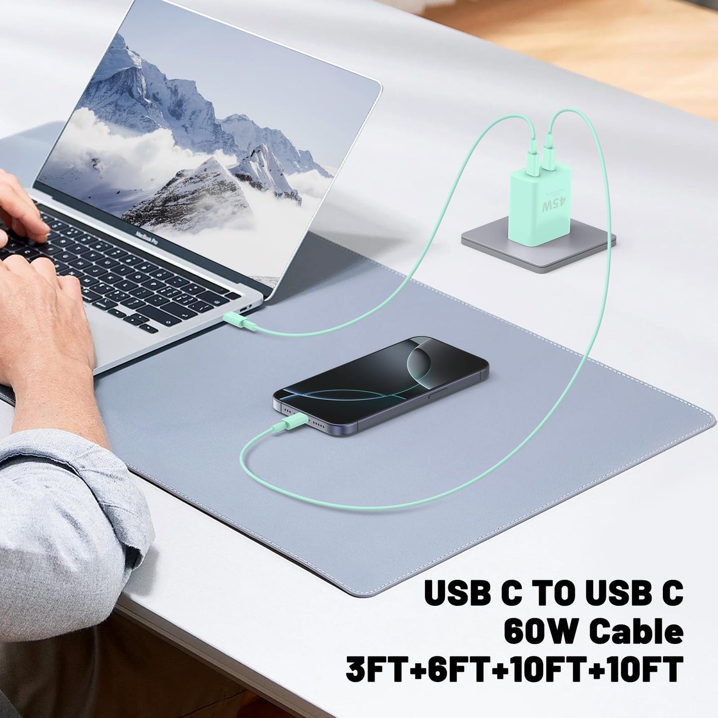 QZIIW i Phone 16 15 Charger Fast Charging, 45W Dual Port USB C Fast Charger Block & Extra Long 60W 3FT+ 6 FT USB C Cable - PD Quick Adapter 3.0 for i Phone 16 15 Pro Max/16 15Pro/16 15 Plus.Samsung